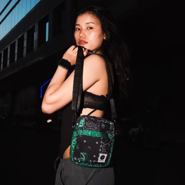 Green Black Bandana Print Shoulder Bag